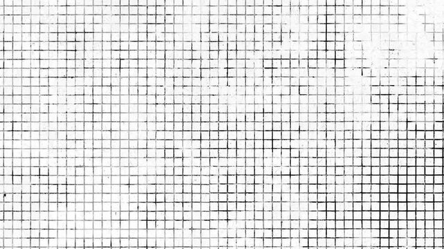 Abstract grunge black and white tile texture background. Dirty mosaic grid pattern suitable for overlay, urban motion graphics, and distressed design loops
