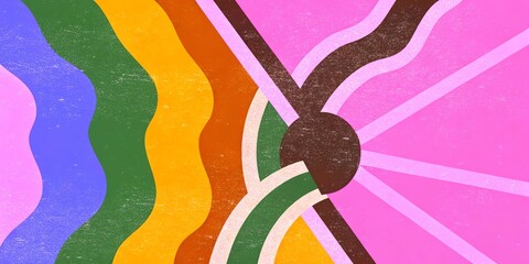 Vibrant abstract retro textured pattern with wavy lines and colors