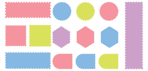 Colorful rectangle frames with wiggly borders. Color rectangle frames with wiggly borders. Color rectangle frames with wiggly borders.  Zig zag edge circle, square shape collection.