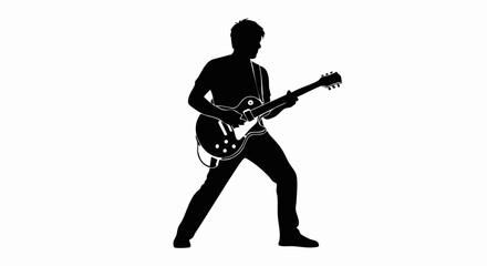 Silhouette of a man playing an electric guitar.
