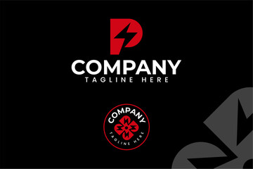 Letter P with thunderbolt shape modern logo design for technology business. Dynamic power bolt with letter P abstract logo design for industry. Electric energy with P letter minimalist logo for sport