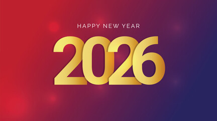 2026 gold metal number for New Year. Festive Christmas banner bright background. Realistic Golden number