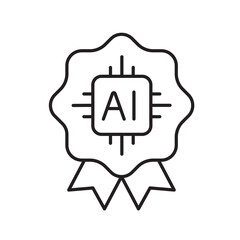 A vector icon representing certified AI system with award ribbon on a chip, created in line style with editable stroke
