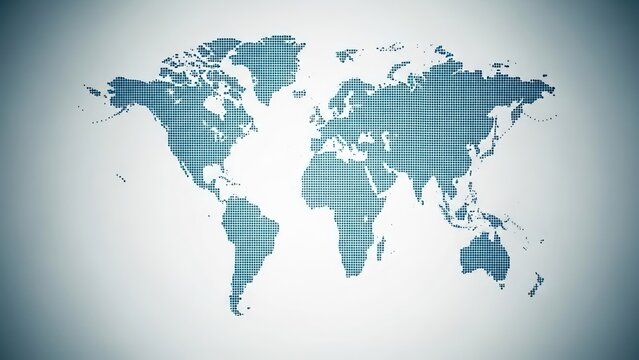 World map projection with a faded blue color on a light gradient background