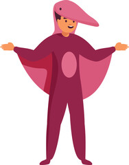 Happy child wearing a pink pterodactyl costume extending arms, celebrating halloween or carnival party © nsit0108
