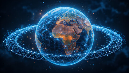 Connect to the world with this digital globe illuminating global networks, perfect for technology and international business ventures needing a modern edge