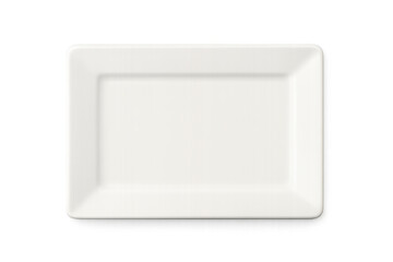 Fototapeta premium Empty white rectangular ceramic plate on transparent background for food presentation or kitchen design
