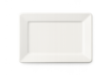Empty white rectangular ceramic plate on transparent background for food presentation or kitchen design