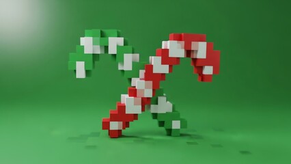 Obraz premium Pixelated candy cane on green background