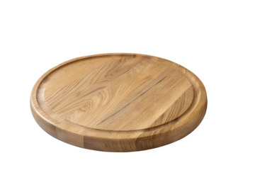 Round Oak Serving Board With Wood Grain Detail Isolated on Transparent Background