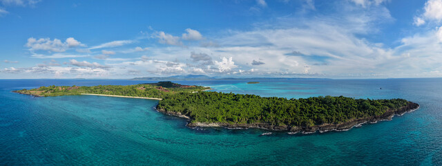 Aerial 180° Panoramic View of Nosy Iranja Island, Madagascar