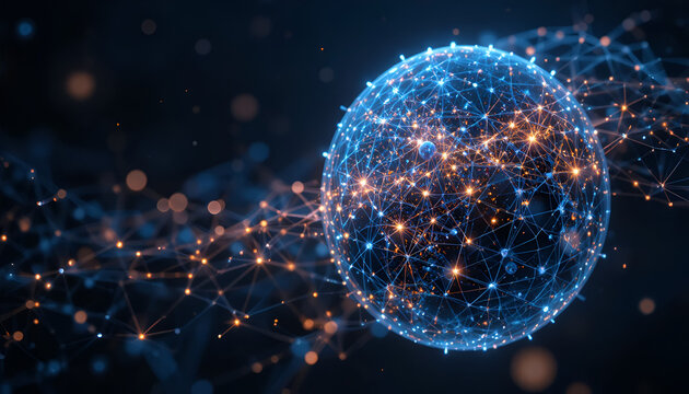 Dynamic glowing network sphere for cutting edge technology concepts, data connections and global communications, ideal for modern designs and digital innovation