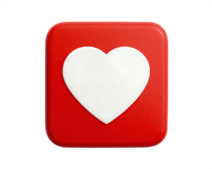 White heart icon on red rounded square isolated on transparent background