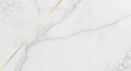 Obraz premium Chic Christmas card background with white marble texture and golden snowflakes, minimalist composition, premium holiday theme, perfect for elegant greeting cards