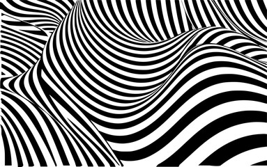 Abstract Black and White Optical Illusion Stripes with Wavy, Undulating Forms