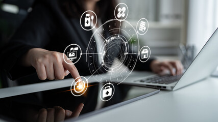 Online pharmacy icons showing medicine, healthcare, prescription and medical services with digital pharmacy, online drugstore, telemedicine and modern pharmaceutical solutions. Entice