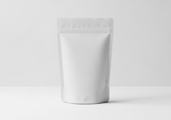 Minimal white stand-up pouch mockup on clean light background
