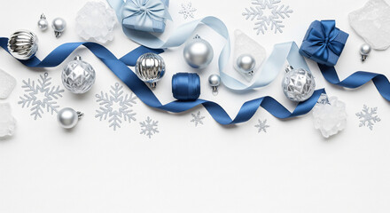 blue christmas background with snowflakes and christmas balls