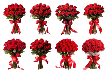 PNG Elegant red rose bouquets displayed, element set on transparent background
