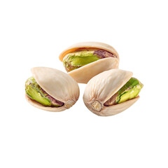File of pistachios, isolated on white background.