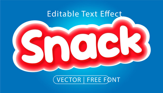 Bright playful &ldquo;Snack&rdquo; text effect with bold white letters, red glow, and blue background, ideal for food branding, packaging, and graphic design.