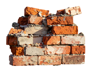Stack of Weathered Red and Gray Bricks Piled Together for Construction or Demolition Projects