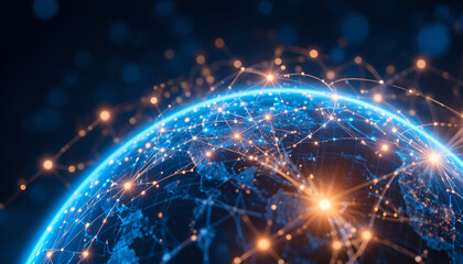 Global network connecting our world, representing data transfer, communication, and technology advancements for international business and connectivity solutions