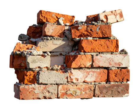 Stack of Weathered Red and Gray Bricks Piled Together for Construction or Demolition Projects