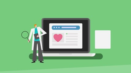 Website health checkup diagnosing by SEO professional wearing apron like medical physician and maintaining technical checklist.