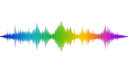 A vibrant, colorful waveform isolated on a white background, representing sound or music with its dynamic and fluctuating lines
