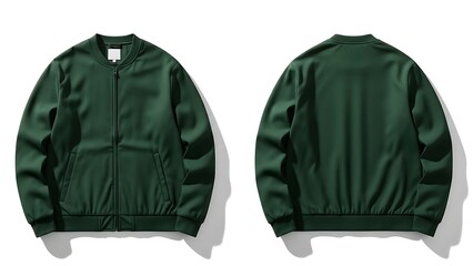flat lay mockup of a forest green color of Man Crewneck Jacket