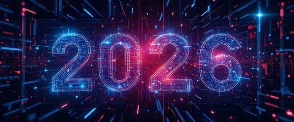 High-tech digital 2026 New Year design.