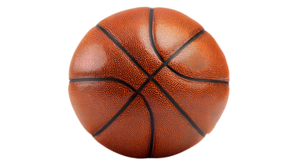 A detailed studio shot of a classic orange and brown basketball on black