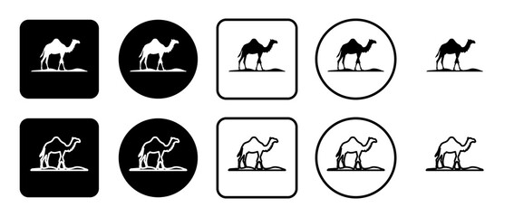 Icon set of wild camel symbol. Filled, outline, black and white icons set, flat style.  Illustration on transparent background