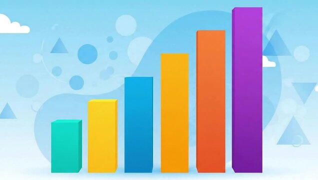An animated bar graph ascending signaling growth progress as it reaches new heights with simple clean vector graphics