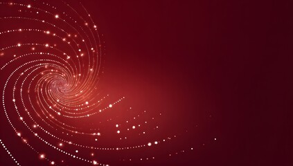 Obraz premium Abstract swirling vortex of luminous dots and lines creating a dynamic spiral effect on a deep red background with subtle gradients
