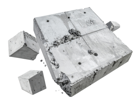 Fragmented Concrete Blocks with Textured Surface Scattered on a Transparent Background