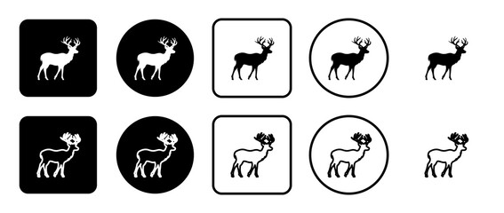 Icon set of deer symbol. Filled, outline, black and white icons set, flat style.  Illustration on transparent background
