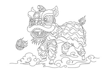 line drawing of chinese lion dance