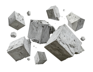 Floating Geometric Concrete Blocks in Mid-Air with a Transparent Background