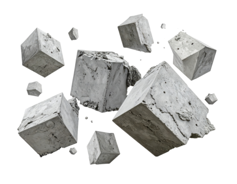 Floating Geometric Concrete Blocks in Mid-Air with a Transparent Background