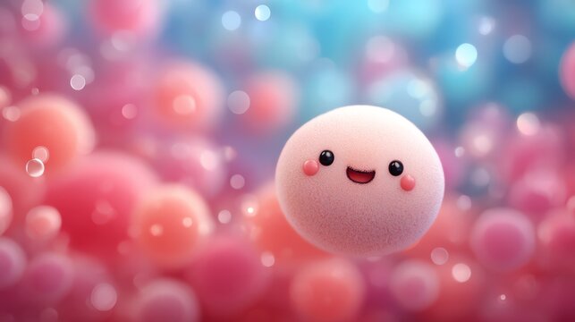 Soft bubble characters drifting, cute illustration, airy cheerful tone