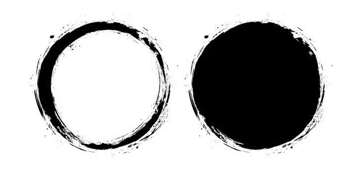 Set of grunge circles from brush strokes. Design element for poster, emblem, sign, logo. Vector illustration