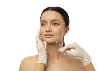 Expert safely delivers cosmetic treatment, isolated on white, PNG