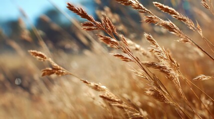 A field of tall grass with a bright blue sky in the background. The grass is dry and brown, giving the image a sense of desolation and loneliness