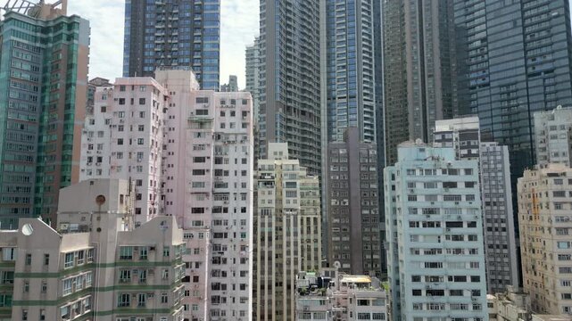 Hong Kong Tower Blocks China Drone Slow Rise Twist 4K 60FPS