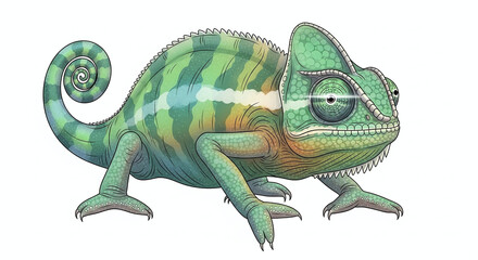 Obraz premium Cartoon Chameleon on White Background.