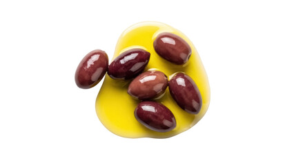 Delicious dark olives in olive oil isolated PNG, healthy Mediterranean appetizer on transparent background, gourmet food