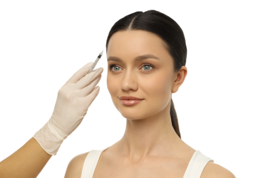 Cosmetic treatment on woman's forehead, isolated on white, PNG