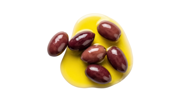 Delicious dark olives in olive oil isolated PNG, healthy Mediterranean appetizer on transparent background, gourmet food